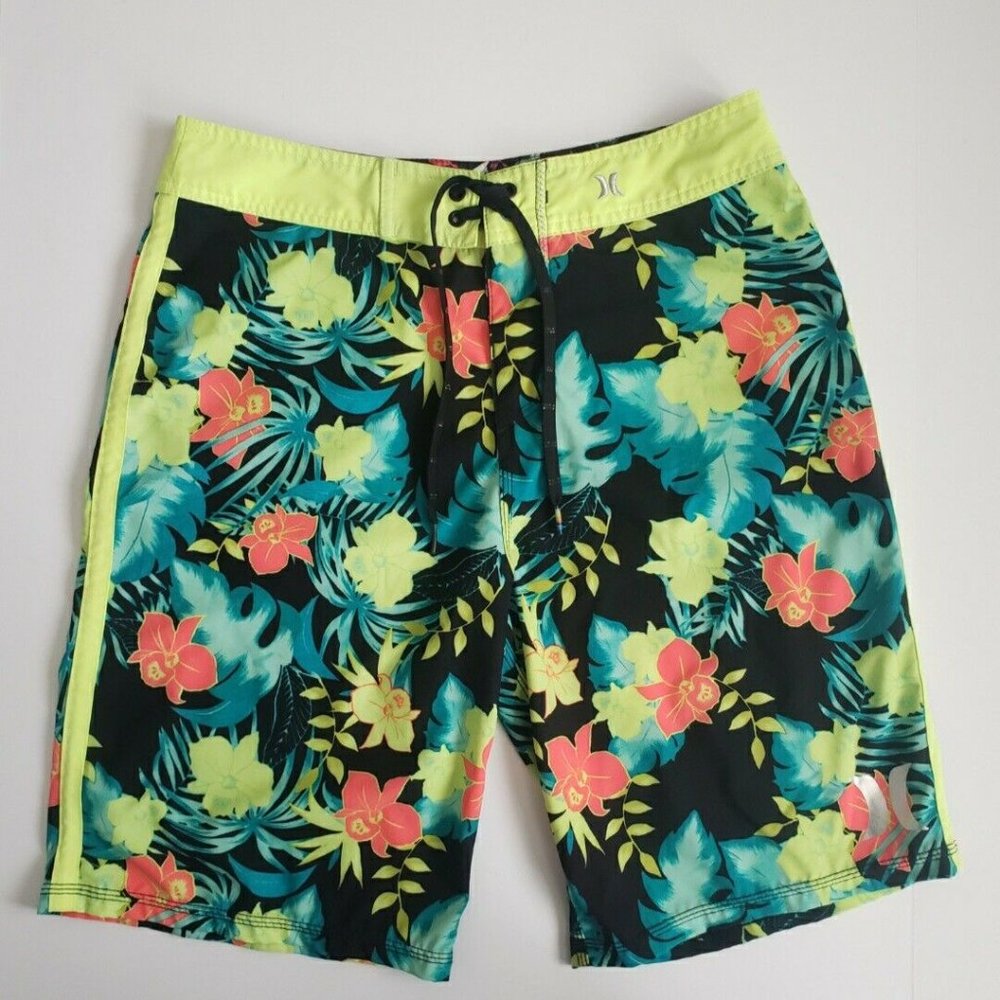 Hurley Mens Size 30 Phantom Board Shorts Surf Swim Trunks Neon Yellow Black
